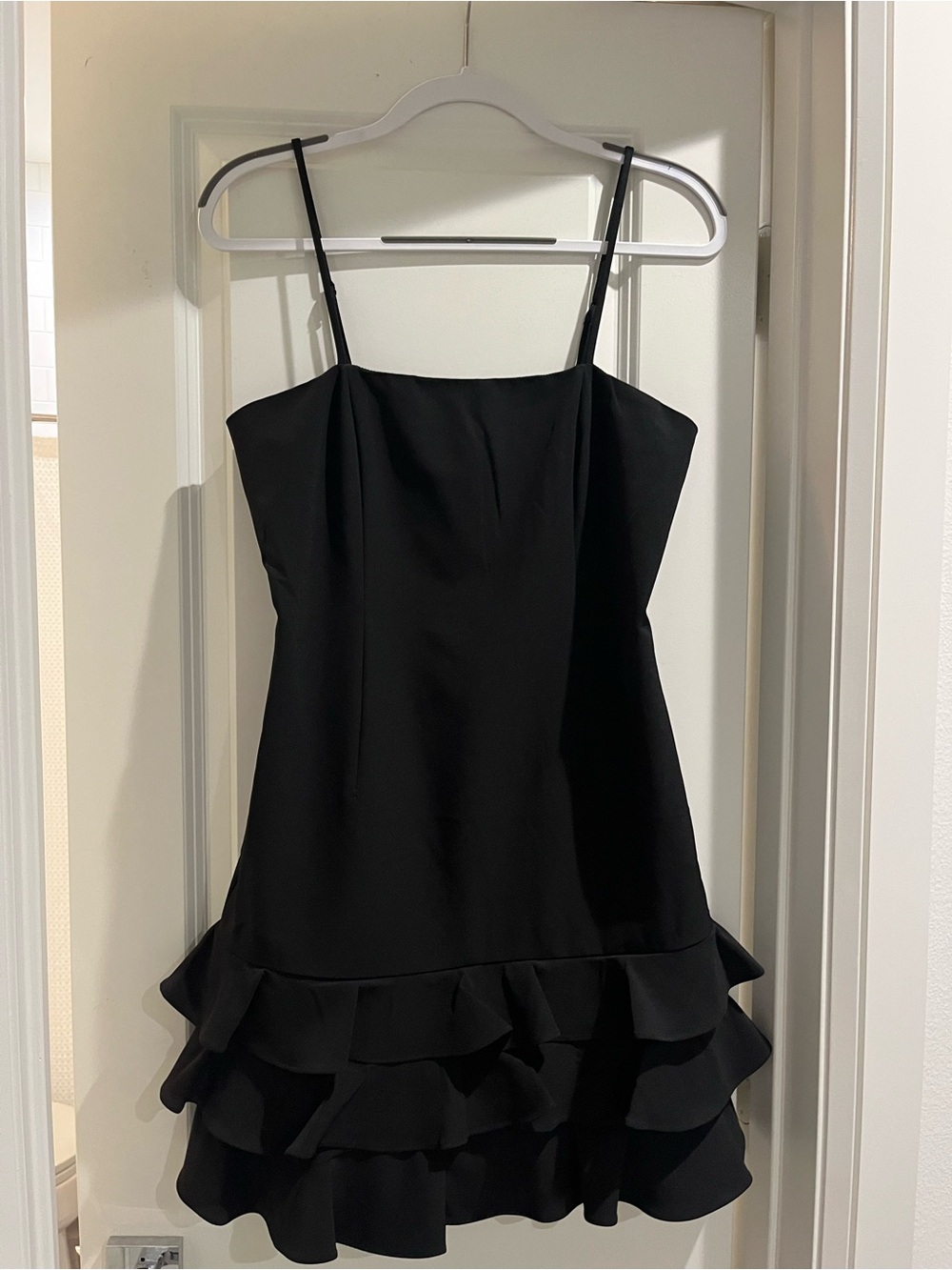 Bardot Black Satin Slip Dress with Ruffle Hem